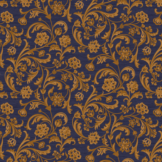 Verona, Floral, Navy/Gold, Upholstery Fabric