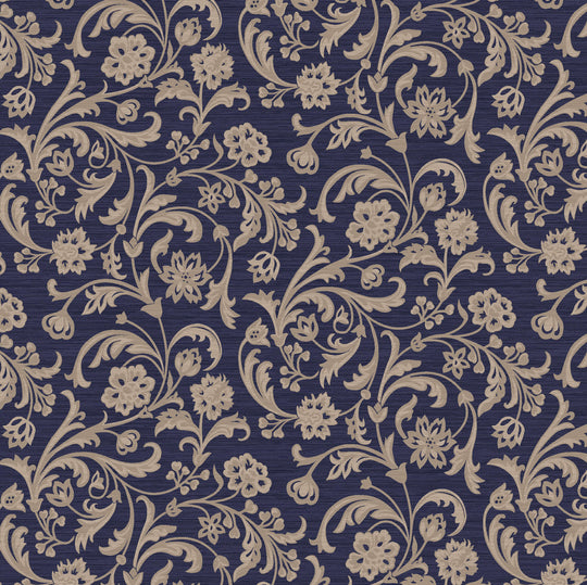 Verona, Floral, Navy/Silver, Upholstery Fabric