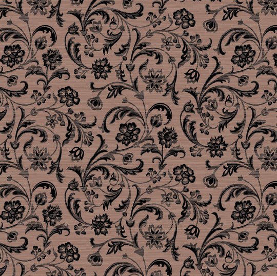 Verona, Floral, Taupe/Black, Upholstery Fabric