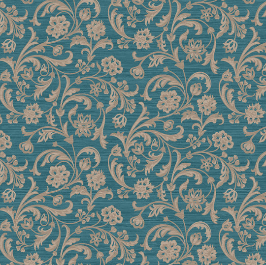 Verona, Floral, Teal/Silver, Upholstery Fabric
