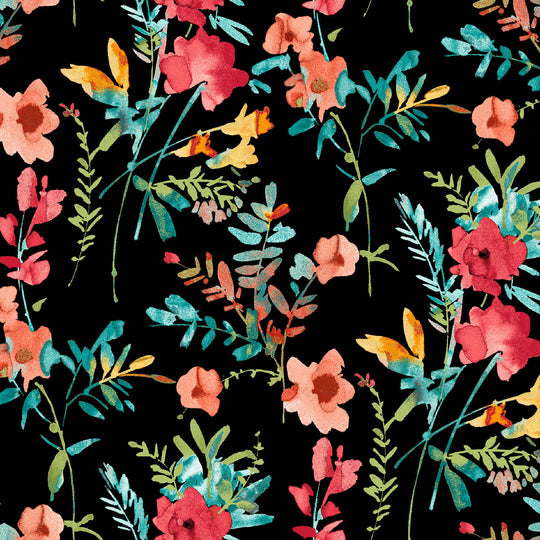 Petal Couture, Wildflower Black, Upholstery Fabric