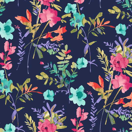 Petal Couture, Wildflower Navy, Upholstery Fabric